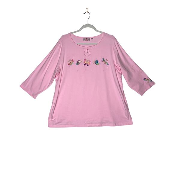 Quaker Factory womens size 1X tunic pink fireflies butterflies pastel - Picture 1 of 11